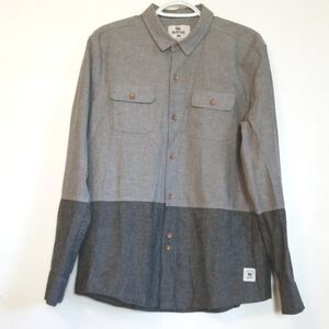 Bellfield England Button Front Shirt Gray Black Color Block